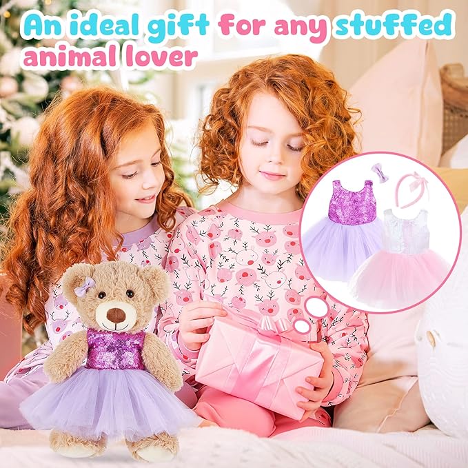Set of 2 Christmas Teddy Bear Clothes Cap & Gow Outfit Fits Make Your Own Most 14" - 18" Bear Plush Stuffed Animal Outfit Pet Dog Doll Cap and Gown Build a Bear Clothe(Sequin Skirt Style, Fit 14"-18")