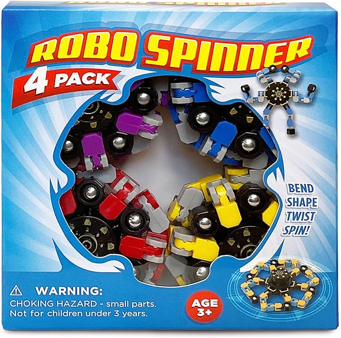 Stomp Rocket Robo Spinner, Transformable Fidget Spinner, 4-Pack - Transformer Robot Fidget Toy for Kids - Cool Sensory Gadgets - Spinning STEM Gifts & Party Favors for Boys, Girls, Teens & Adults