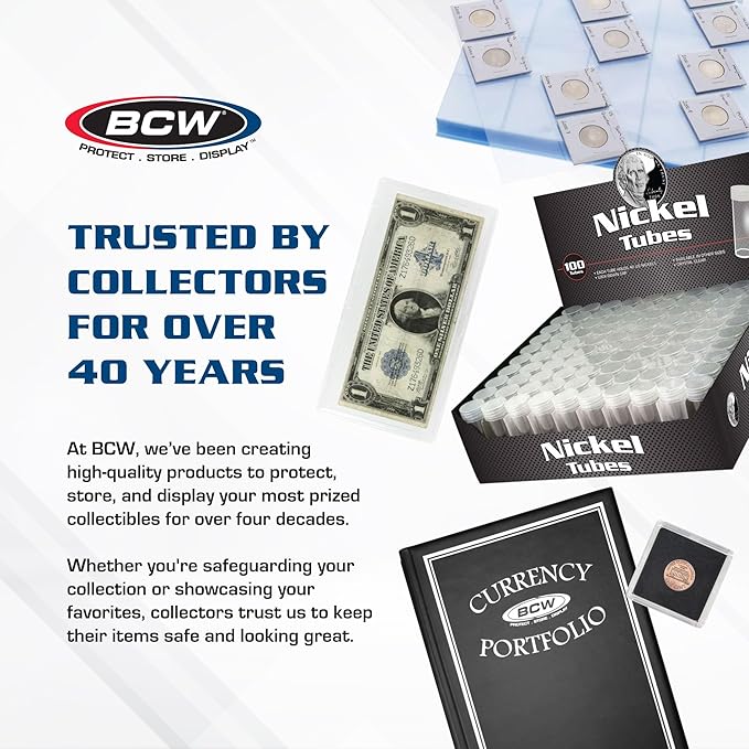 BCW Quarter Coin Storage Tubes - 10 Pack | Archival Quality Plastic Coin Holders, Screw-On Caps | Long-Term Coin Storage