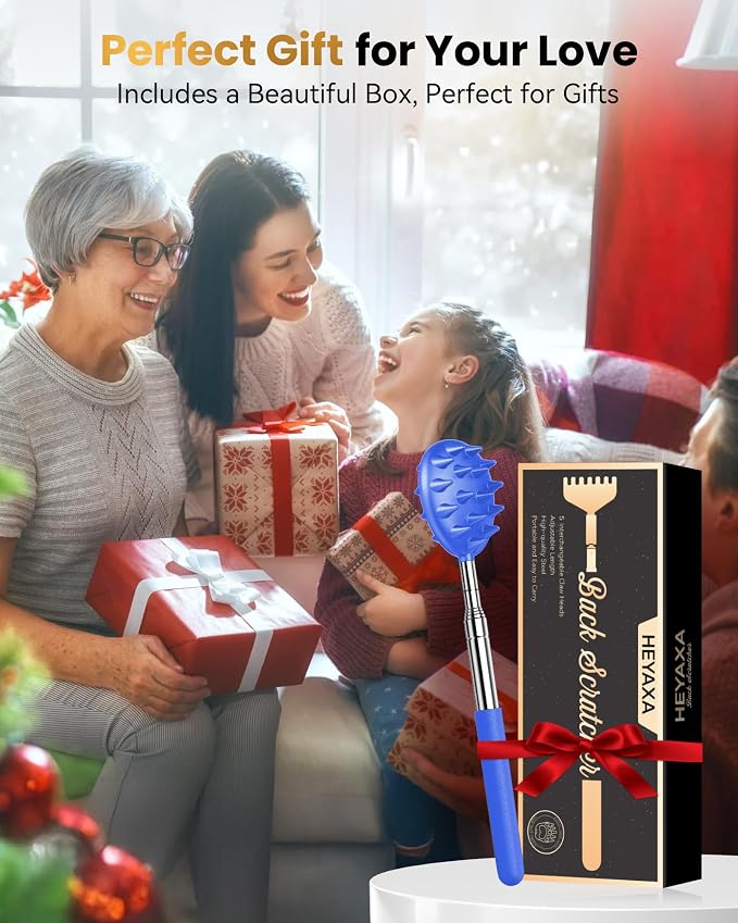 Upgraded Reinforced Telescoping Back Scratcher with 5 Detachable Heads, Larger Scratching Tips,Dad Gifts for Men, Women and Adults