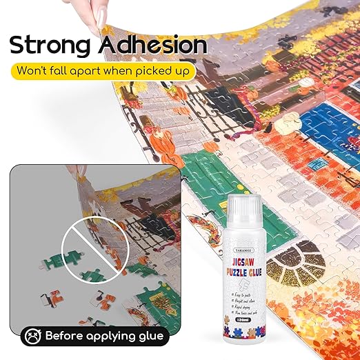 YAKAMOZ Jigsaw Puzzle Glue with Sponge Head for Adults Clear Water-Soluble Craft Puzzle Glue Quick Dry for 1000/1500/3000 Pieces of Puzzle,120ML