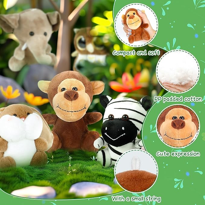 Arrozon 24 Pcs Small Stuffed Animals Bulk, Mini Stuffed Animal 4.5 Inch Cute Plush Toy, Mini Plush Toys, Toddler Stocking Stuffers, Little Jungle Stuffed Animals