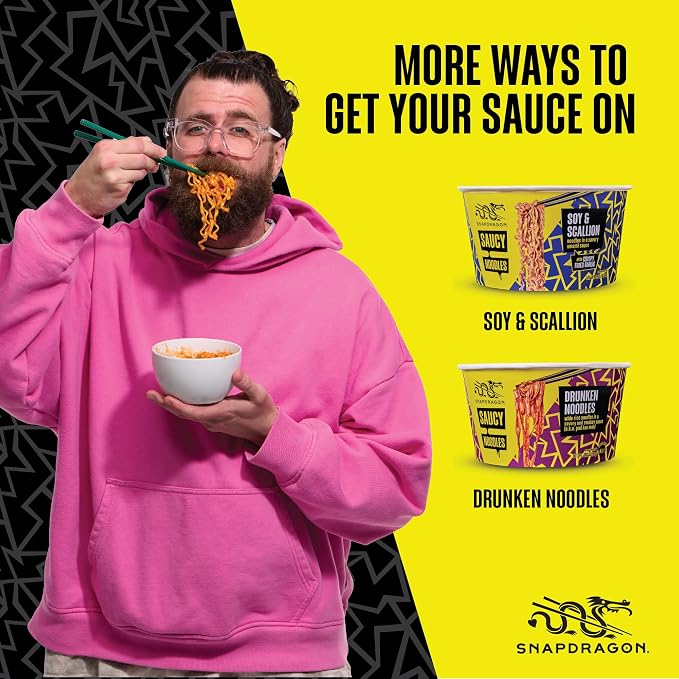 Snapdragon Saucy Instant Noodles with Korean Fried Chicken Sauce - Quick Meal, Snack, and Lunch. 6-Pack Microwave Noodles for Cup, Bowl, Ramen or Asian Stir Fry
