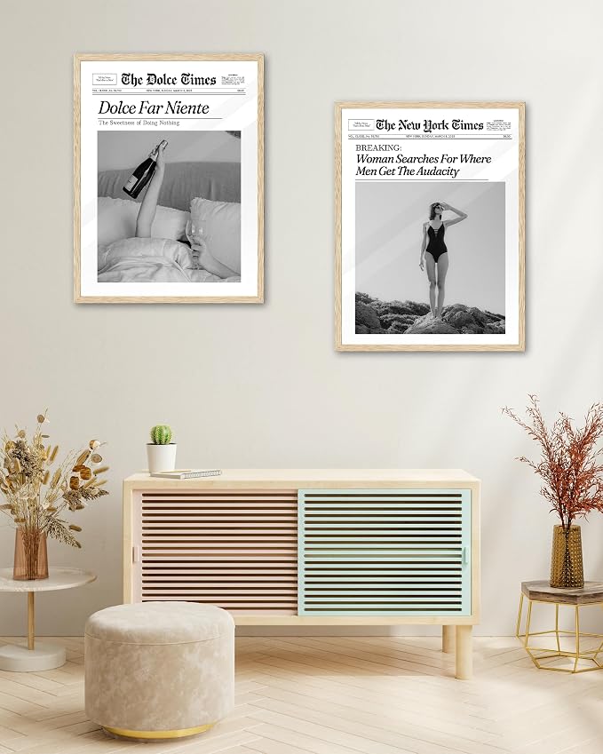 iHery 12x16in Where Men Get the Audacity Framed Newspaper Wall Art | Natural OAK Wood Frame with Canvas Print, Funny Magazine Decor for Bathroom, Bedroom, Girl Dorm and Living Room, 1Pack