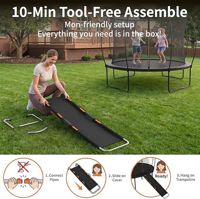Gardenature Trampoline Slide Universal Trampoline Ladder with Handles for Toddler Strong Tear Resistant Fabric Climber Trampoline Accessories for Kids