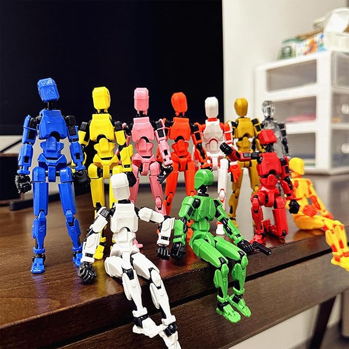 4-Pack Mini Action Figures Set - Assembled Robot Anime Figures with Movable Joints - Fidget Toys for Boys and Girls (Grey, Transparent, Blue, Black)