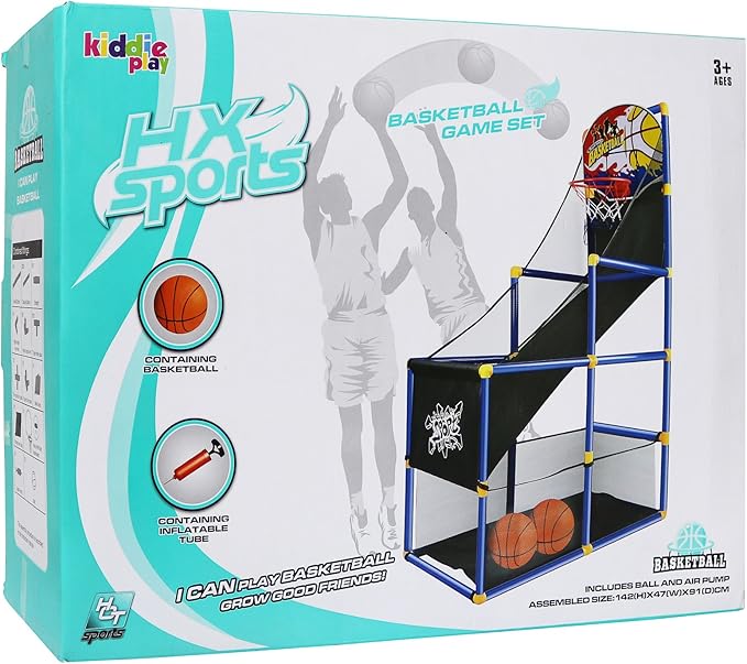 Kiddie Play Toy Basketball Hoop Arcade Game Set with 4 Balls & Air Pump, Indoor Outdoors Sports Toys for Kids
