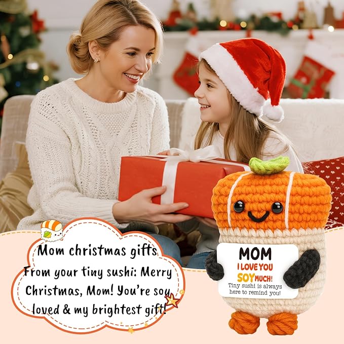 Birthday Gifts for Mom from Daughter Son Handmade Crochet Sushi I Love You Mom Gifts for Mama Mother in Law Bonus Step Mothers Birthday Christmas Stocking Stuffers Present Ideals Cute Emotional Decor