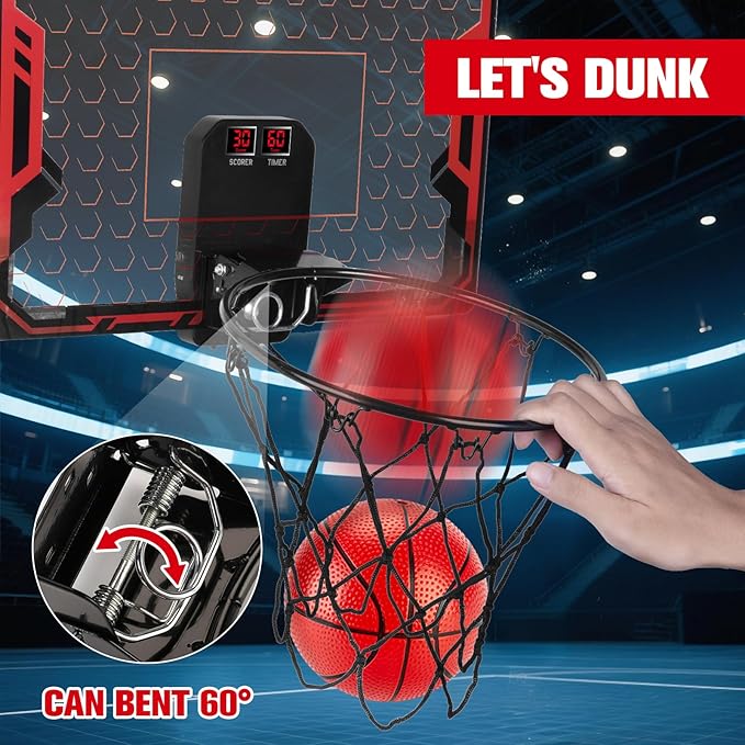 Basketball Hoop Indoor for Kids(4-12 Years Old), Over The Door Basketball Hoop with Scoring, Countdown and Music Accompaniment, Christmas Toys