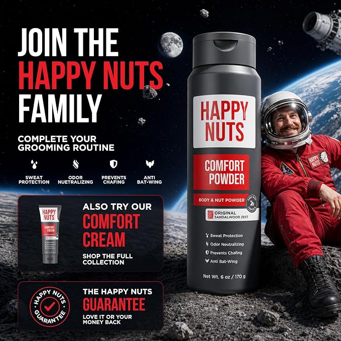 Happy Nuts Comfort Powder - Anti-Chafing, Sweat Defense & Odor Control for the Groin, Feet, and Body - Body Powder for Men (2 PACK)