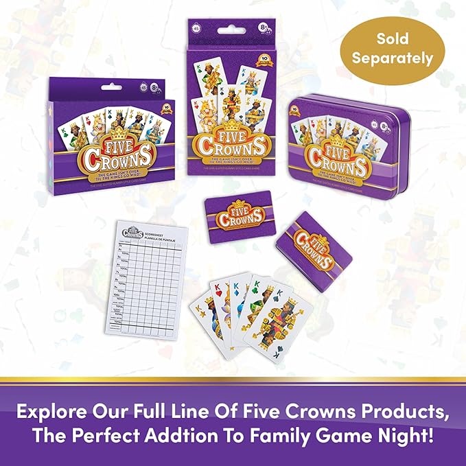 PlayMonster Five Crowns Collectible Tin – Card Game for Kids and Adults, Family Game Night, The Game isn’t Over Until the Kings Go Wild!, 5 Suited Rummy Style Card Game, 1-7 Players, Ages 8+