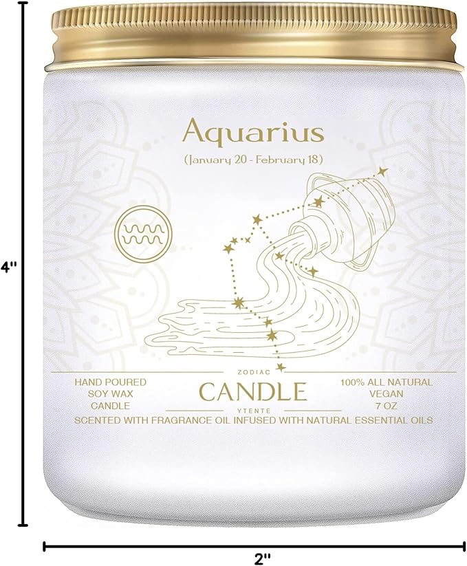Zodiac Sign Jar Candle, Aquarius, Lavender Scent, Modern Style, Crystal Embellishment, Birthday Gift
