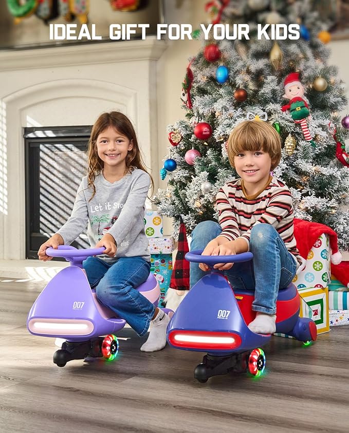 FanttikRide N7 Pro Electric Wiggle Car with Pedal, Rechargeable Battery, CyberWiggle, 2 in 1 Swing Car, 2 Speeds Max 4 Mph, Anti-Rollover, Flashing Wheels, Bluetooth, for Ages 3 and Up, 150 Lbs, Blue
