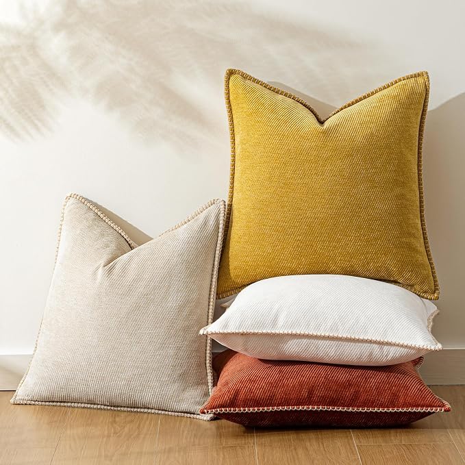 a moment Fall Decorative Throw Pillow Covers Pack of 2,16x16 Inch Crafted Border Yellow