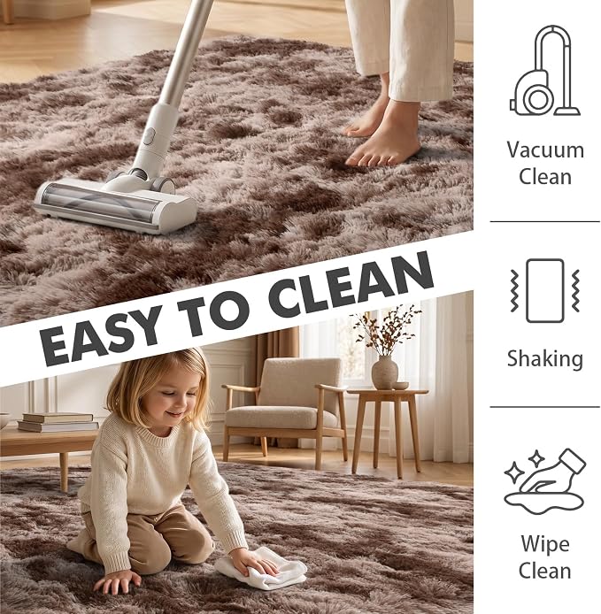 7x10 Ft Extra Large Shag Brown Area Rug for Living Room, Tie-Dyed Ultra Soft Fluffy Furry Rugs for Bedroom Indoor Floor, Aesthetic Carpet for Kids Home Decor (Coffee)