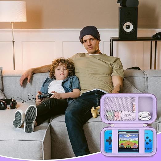 Supmay Carrying Case Compatible with WELLST·G/ for GuaiyeyeAP Handheld Game for Kids -Preloaded 220 Retro Video Games, Portable Gaming Player Storage Holder Travel Bag with Mesh Pocket, Purple