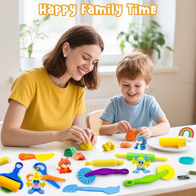 iShyan Dough Play Tools for Kids,35pcs Clay Tools Play Accessories with Cutters, Roller, Rolling Pins, Safety Scissors, Plastic Knife, Dough Body Part