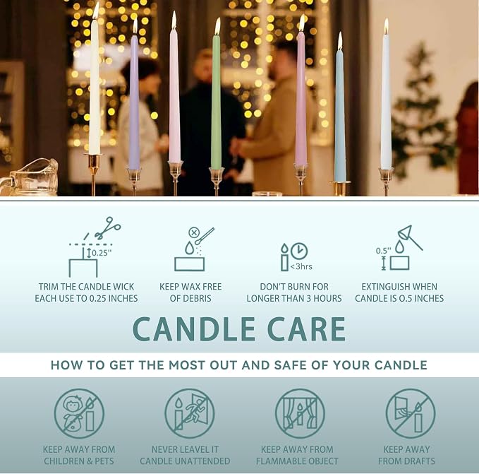 10 Inch Taper Candle Set of 4 - Sea Salt Scented Candles - Soy Wax Home Decor Candles - Gift Ideas for Wedding Party Dinner Holiday Decoration