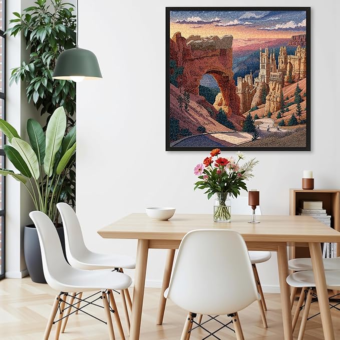 1000 Piece Jigsaw Puzzle for Adults, Cityscape Jigsaw Puzzle, Utah Arches Fantasy Castle Landscape with Bikers, 1000 Piece Challenging Art Puzzle, 22.5 x 22.5 in