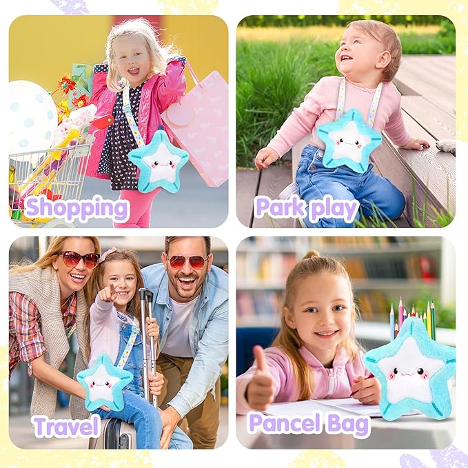 Plush Starfish Bag Kids Handbag Crossbody Bag with Zipper,Plush Coin Purse with Adjustable Strap,Soft Starfish Stuffed Purse Birthday Gift for Toddlers Kids