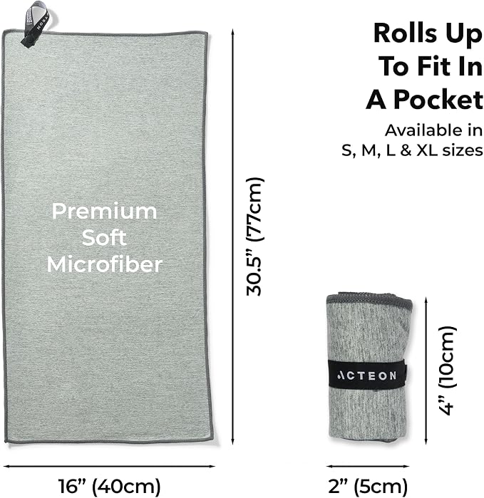 Acteon Microfiber Quick Dry Gym Towel, Silver ION Odor-Free Mega Absorbent Fiber Fast Drying Men Women Workout Gear for Body Sweat, Camping, Working Out Travel Towels – 3 Pack, 30x16, Heather Grey