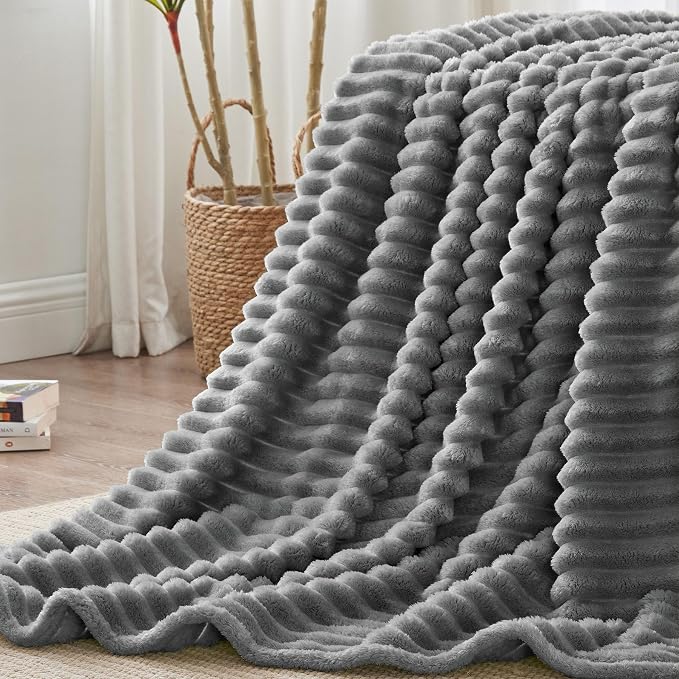 BEDELITE Ribbed Full Size Blanket for Bed, Cream, 84"x90" | Ultra-Soft Plush Fleece, Warm Yet Lightweight, Ribbed Texture, Home Decor, Machine Washable, Giftable, All-Season Use