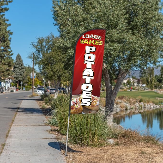 Baked Potatoes Feather Flag for Storefronts 6 FT (Flagpole Not Included) | Business Advertising Flag