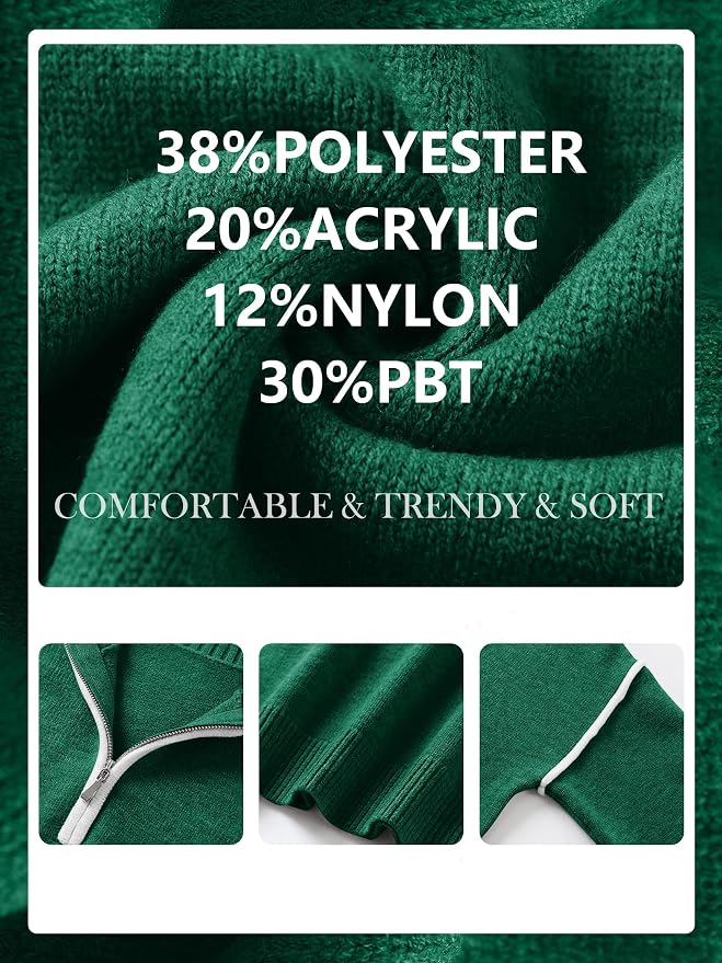 ANRABESS Womens Quarter Zip Sweaters Fall Long Sleeve V Neck Shirts Collared Business Casual Tops Knit Pullover Sweatshirts