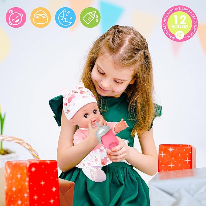 Baby Doll Care Set, Baby Doll Feeding Playset 20Pcs, Realistic Pretend Play Baby Dolls, Incl Baby Care Bag, Milk Bottle, Pacifier, Diaper, Clothes, B-day Gifts for Age 3 4 5 6+ Year Old Girls Kids