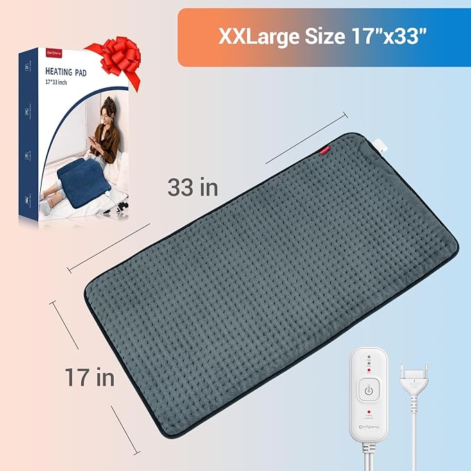 Comfytemp Extra Large Heating Pad for Back & Period, 33"x17" Electric Throw | Heated Pads for Neck/Shoulder/Leg, Birthday Day Gifts for Mom Dad Women Men, FSA Eligible HSA, Machine Washable, 2H Auto-Off