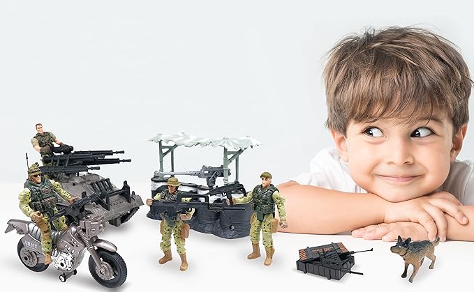 US Army Men Action Figures with Military Vehicles Toys Playset, Toy Soldiers with Military Trucks, Helicopter, War Tent for Kids Boys Girls, Best Age 6 7 8 9 10