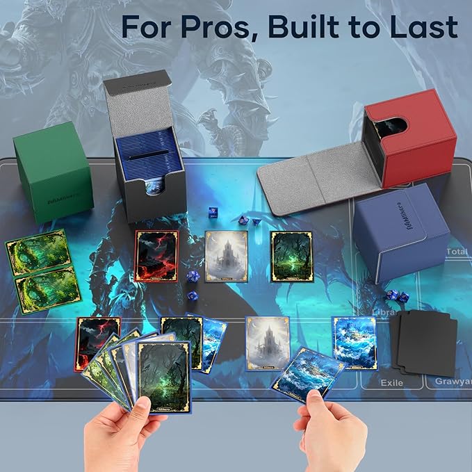 Mlikero 4 Pack Card Deck Box, Commander Deck Box Holds 400+ Single Sleeved Cards with 4 Dividers, Leather Magnetic Card Box Fit for MTG, TCG (4 Colors)