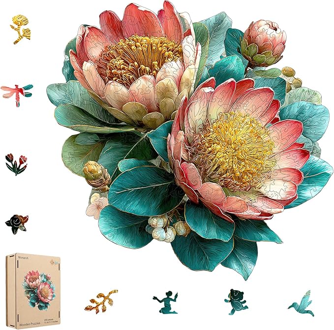MEATRN King Protea Wooden Puzzles for Adults 501 Pcs, 16.9x16.5 in, Fun Educational Wood Puzzle, Handmade Decorative Gift, Relaxing Wood Puzzle Game for Family & Friends