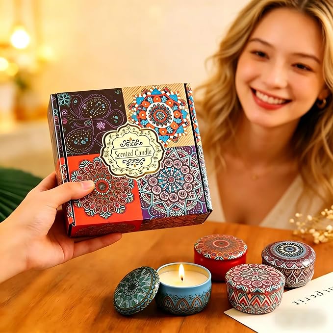 Mothers Day Gifts Scented Candle Gift Set Soy Candles for Home Scented, Vacation, Relaxation & Spa Birthday Gift for Women MOM (Daily Gifts, 4)