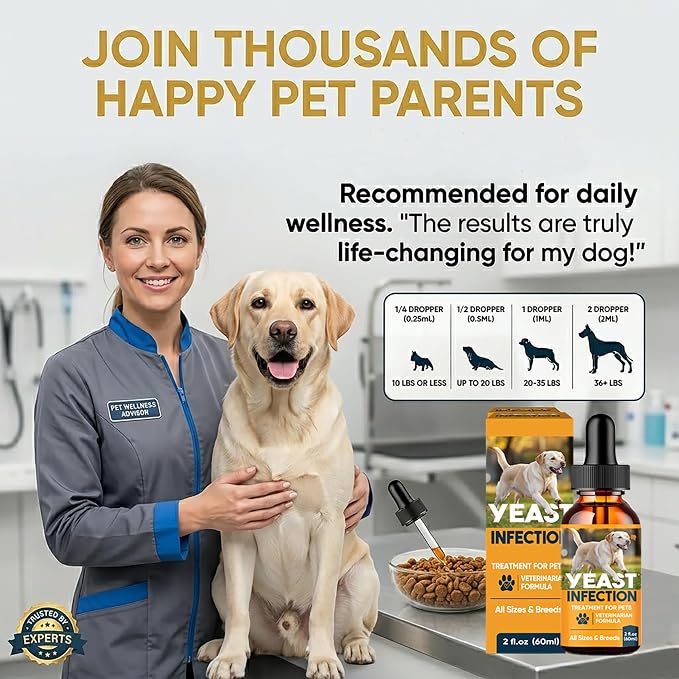 Yeast Infection Treatment for Dogs, Natural Itch Soothing for Skin and Ears | Dog Ear Infection Treatment and Anti Yeast Drops, Natural Ingredients Gentle Daily Dogs & Cats Care, 2 Fl Oz