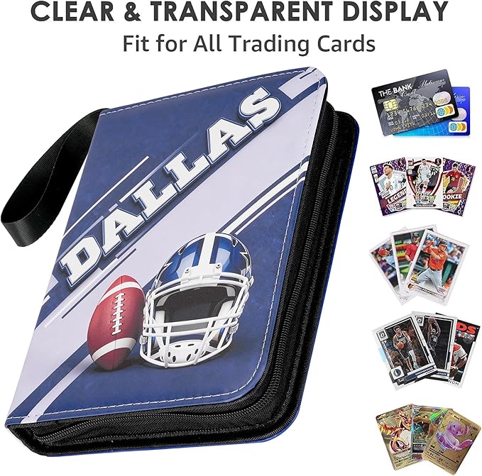 HBK Football Card Binder 400 Pockets, 3-Ring Sports Trading Card Holder with Zipper, Waterproof PU Leather Collector Album with 50 Removable Sheets for Standard Cards