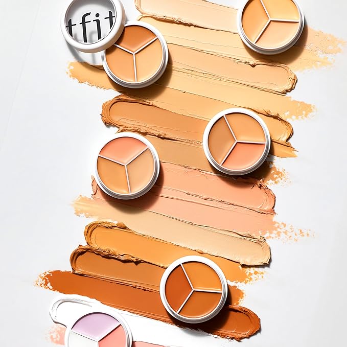 Multi-Use Pot Concealer - Triple Palette | High-Pigmented, Full Coverage & Crease-Proof | Korean Concealer for Dark Circles, Redness & Blemishes (05 Deep, 0.52 Oz)