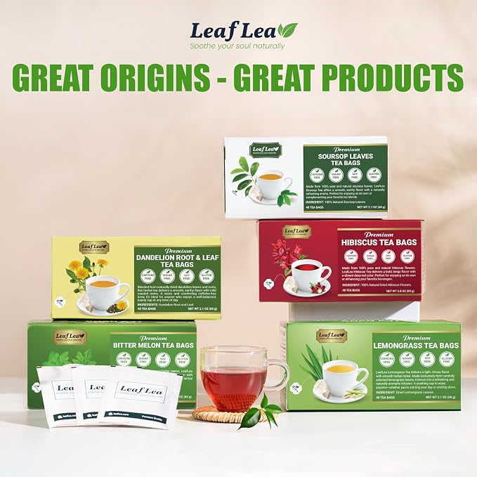 LeafLea Dandelion Root & Leaf Tea Bags, Caffeine-Free, No Sugar, 240 Count | 100% natural herbal tea blend. Sugar-free, Bulk pack. Individually wrapped for freshness. Te de Diente de Leon.