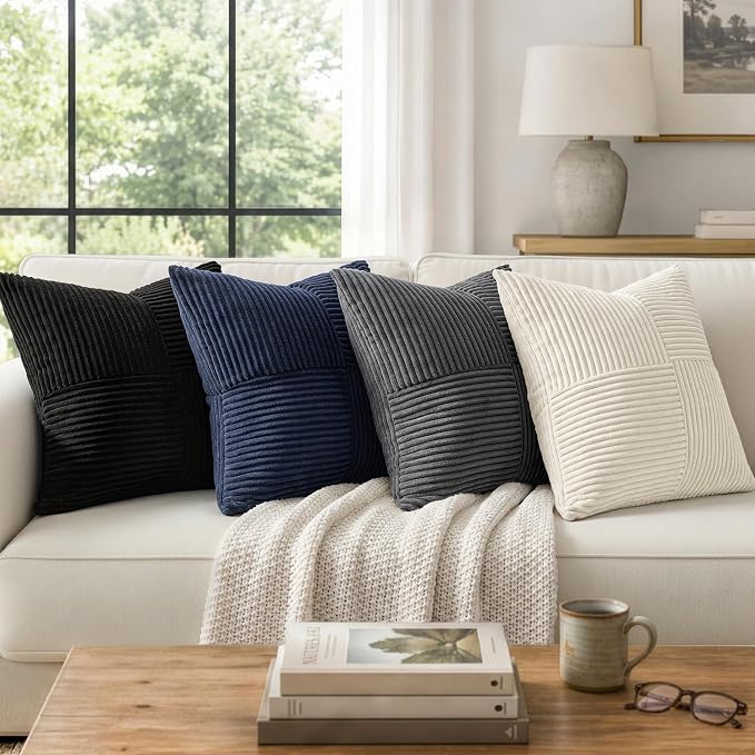 MIULEE Black Decorative Lumbar Throw Pillow Covers 12x24 Inch 2 Pack | Boho Farmhouse Pillow Covers, Soft Cross Corduroy Patchwork Textured Cushion Cases For Bed Sofa