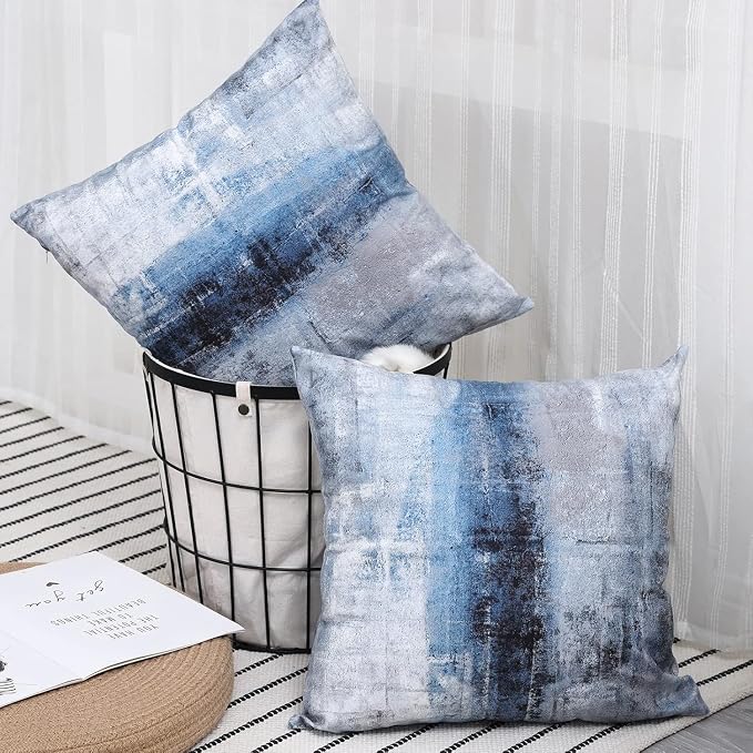Throw Pillow Covers for Couch, 24x24 Inch, 2 Pack, Blue Grey | Decorative Throw Pillow Covers Cushion Covers for Couch Bedroom Sofa Living Room