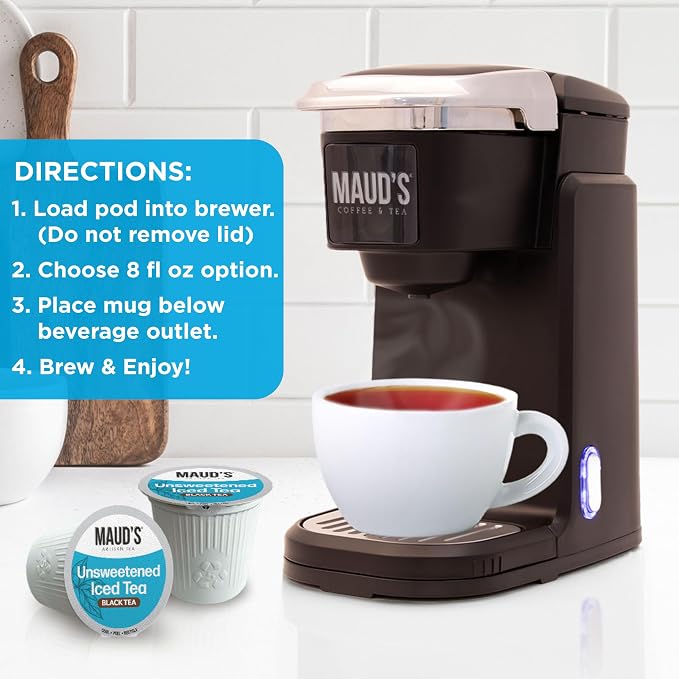 Maud's Iced Black Tea Pods, 24 ct, Single Serve Pods – 100% Gourmet Blended Tea Leaves, Compatible with Keurig K Cups Maker
