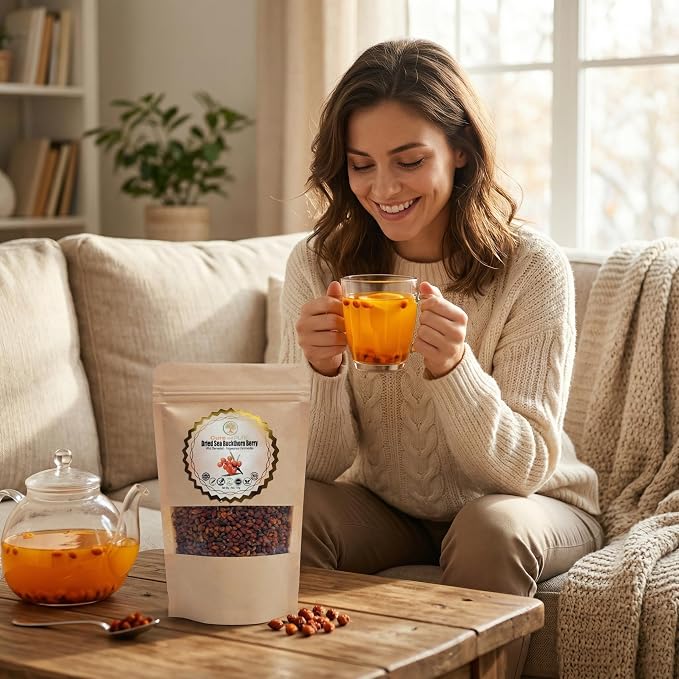 Cure Wid Pure | Organic Whole Dried Seabuckthorn Berries 4oz | Sea Buckthorn Berry From Himalaya | Espino Amarillo | High In Vitamin C,E & Omega 7 | Supports Skin, Immunity, Digestion, & Heart Health