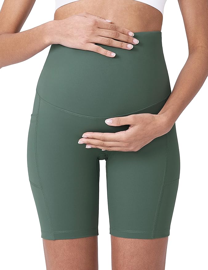 POSHDIVAH Women's Maternity Yoga Shorts Over The Belly Bump Summer Workout Running Active Short Pants with Pockets 5"/8"