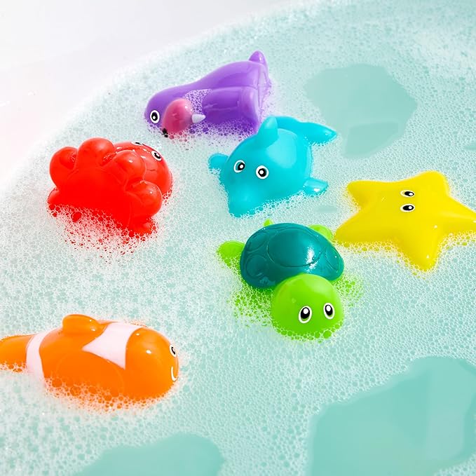 JOYIN 6 Pcs Sea Animal Bath Toys, Sealed & No-Hole & Mold Free Bathtub Toys for Kids, Non-Toxic & Soft Water Vehicles Toys for Boys and Girls, Squeezable & Float on Water, Ideal for Bath & Pool Time
