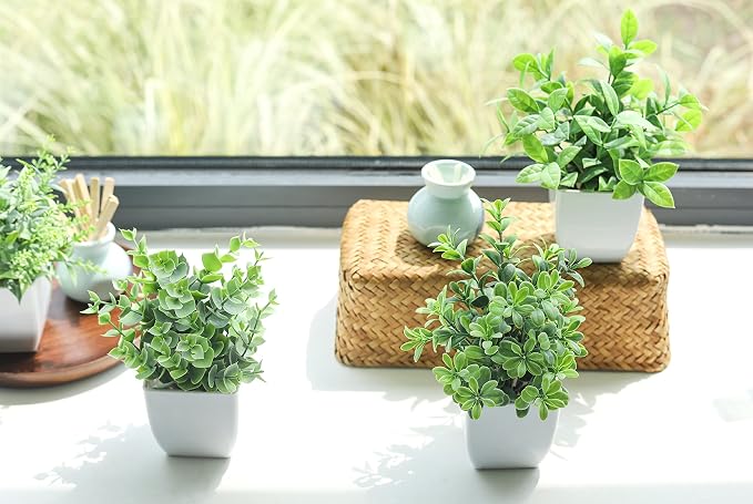 Der Rose 4 Pack Fake Plants Black Faux Plants Indoor for Farmhouse Decor | Mini artificial plants, perfect for home shelf office desk bedroom and bathroom decor, with no watering for simple styling