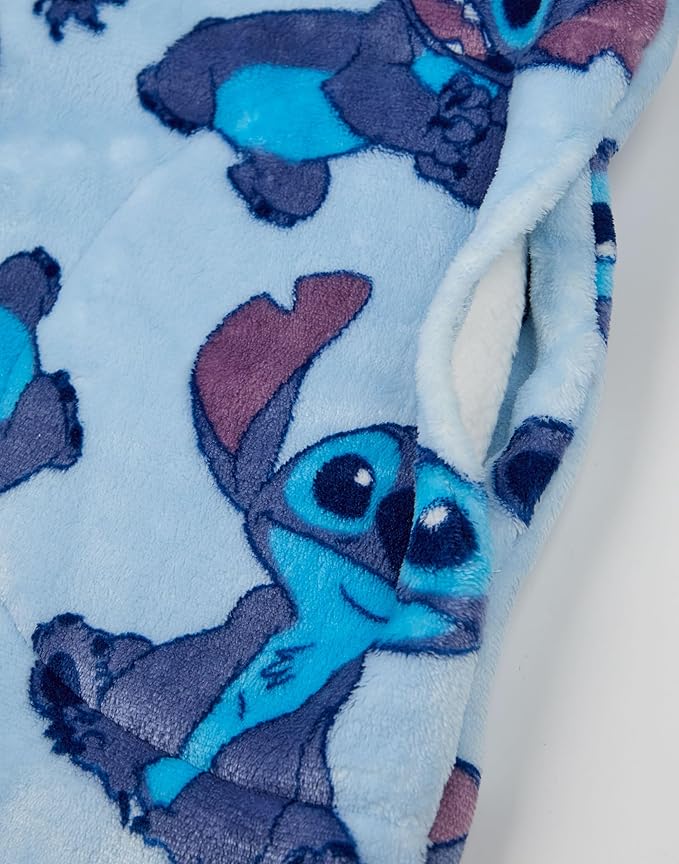 Disney Lilo & Stitch Womens Wearable Blanket Hoodie | Adults Hooded Zip Fleece in Blue | Stitch Character Print Loungewear