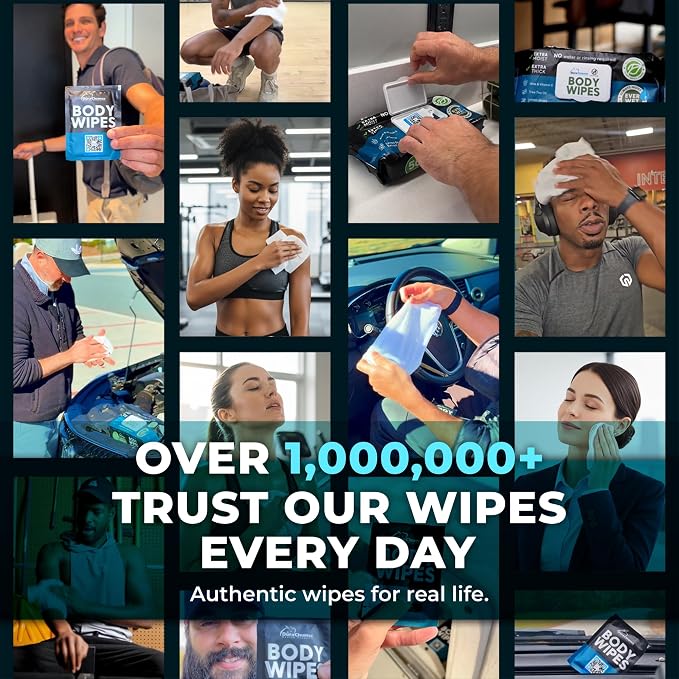 Body Wipes for Men (4 Pack, 200 XL) No Rinse Shower Wipes + 16 Travel Bath Sheets 10 x 11.5" - Extra Thick Mens Deodorant Disposable Washcloths for Bathing, Camping Essentials, Aloe & Vitamin E