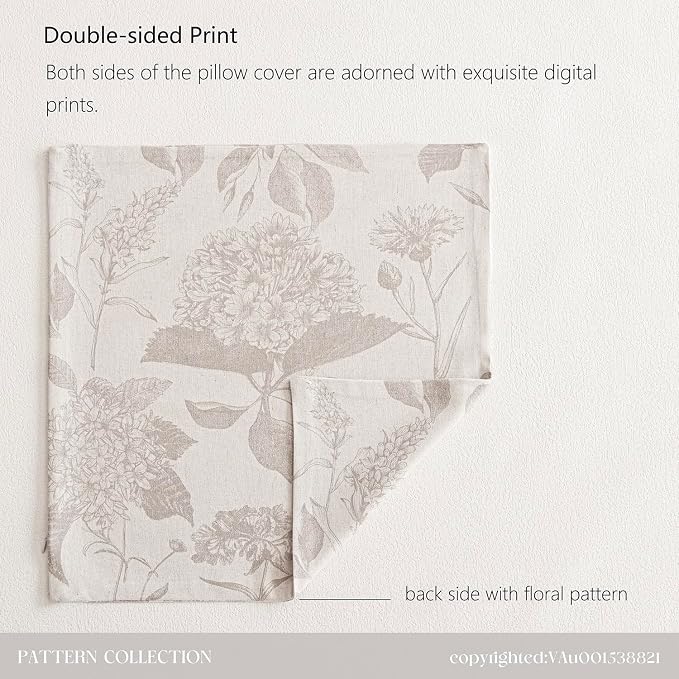 Foindtower Set of 2 Linen Floral Vintage Throw Pillow Covers Neutral Accent Decorative Cushion Covers Farmhouse Boho Home Decor for Sofa Chair Couch Bedroom Living Room,24×24 Inch,Tan Beige