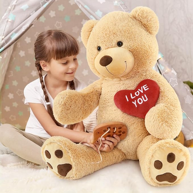 MaoGoLan Giant Teddy Bear 52" Stuffed Animal - I Love You Red Heart Big Teddy Bear Plush for Valentines Gift,Anniversary,Long Distance
