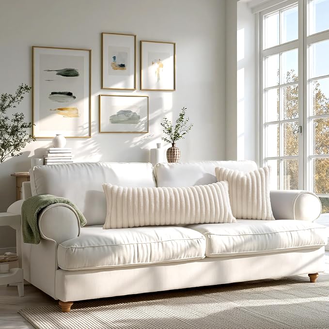 MIULEE Faux Fur Decorative Euro Sham Pillow Covers 24x24 Beige 2 Pack | Cream White Modern Soft Plush Couch Pillows, Cozy Fluffy Cushion Covers for Sofa Bed Living Room Home Decor